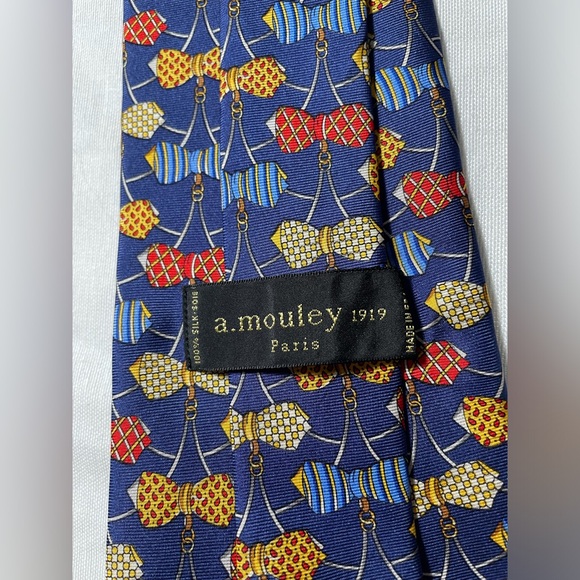 A.Mouley 1919 Paris Bowtie design 100% Silk Neck tie Made in France - Picture 2 of 4